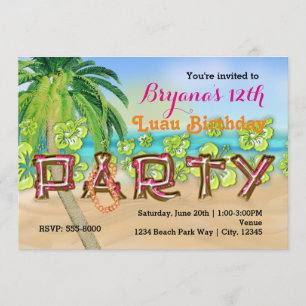 Luau Beach PARTY Typografie Geburtstagseinladung Einladung