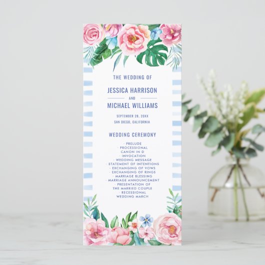 Luau Beach Tropical Floral Hawaiian Wedding Programm (Stehend Vorderseite)
