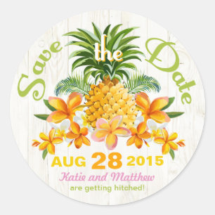 Luau Beach Tropical Floral Save the Date Label Runder Aufkleber
