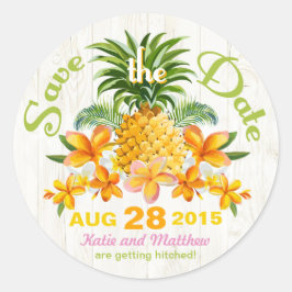 Luau Beach Tropical Floral Save the Date Label Runder Aufkleber
