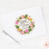 Luau Beach Tropical Floral Save the Date Label Runder Aufkleber (Umschlag)