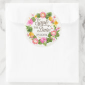 Luau Beach Tropical Floral Save the Date Label Runder Aufkleber (Tasche)