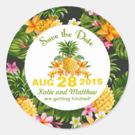 Luau Beach Tropical Floral Save the Date Label Runder Aufkleber