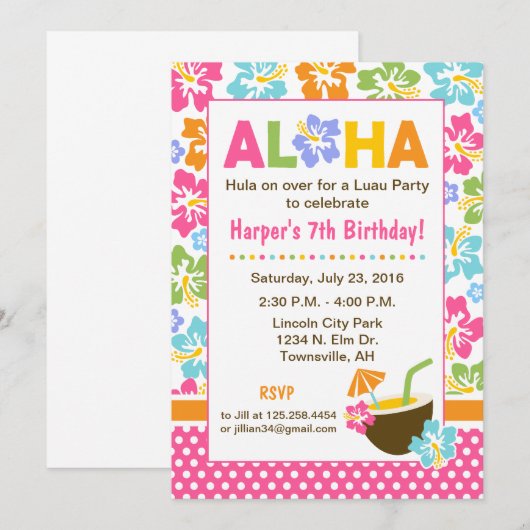 Luau Birthday Einladung (Vorne/Hinten)