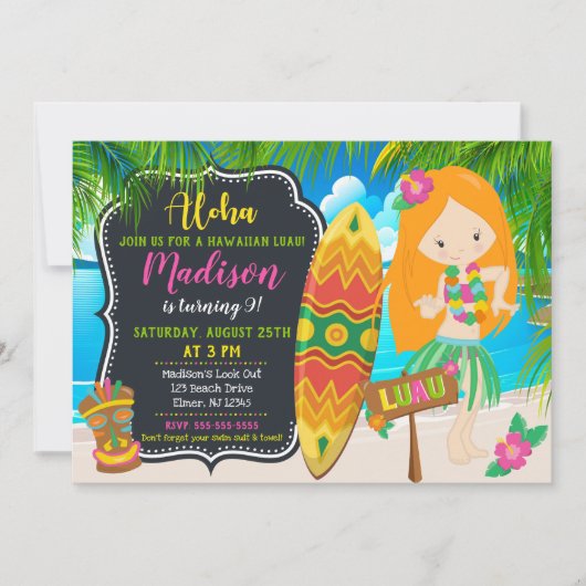 Luau Birthday Einladung Aloha Invites (Vorderseite)