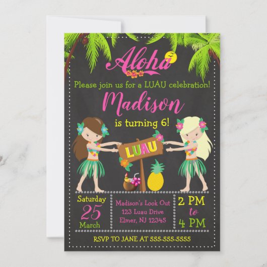 Luau Birthday Einladung Aloha Invites (Vorderseite)