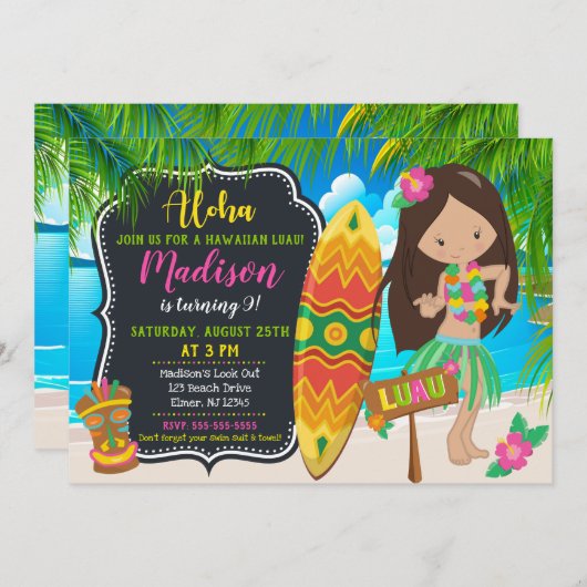 Luau Birthday Einladung Aloha Invites (Vorne/Hinten)