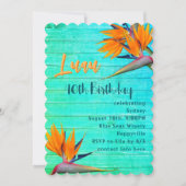 Luau Birthday Party Blue Wood Tropical Blume Einladung (Vorderseite)