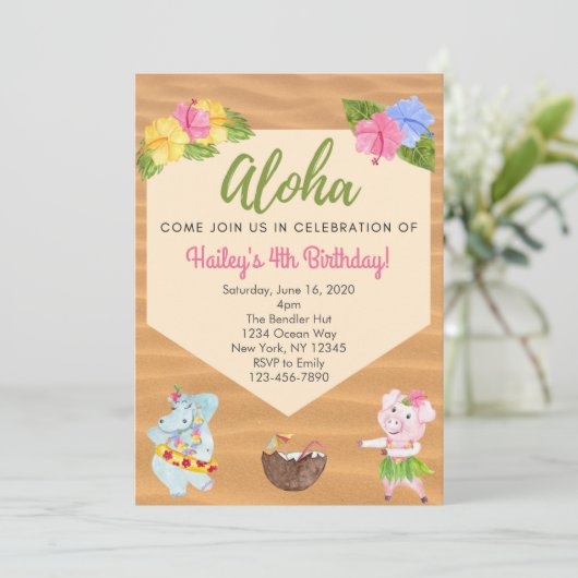 Luau Birthday Party Einladung (Stehend Vorderseite)