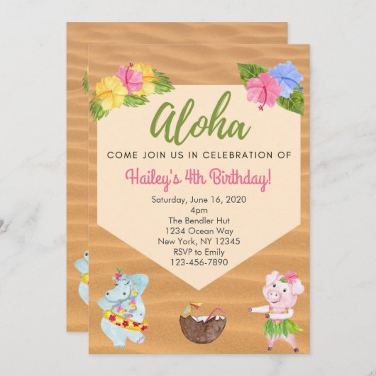 Luau Birthday Party Einladung (Vorne/Hinten)