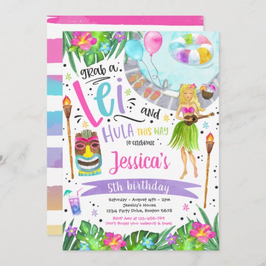 Luau Birthday Party Hawaiian Ananas Pool Party Einladung (Vorne/Hinten)