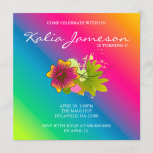 Luau Birthday Party Hibiskus Blume Rainbow Einladung