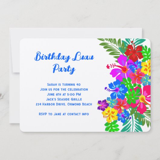 Luau Birthday Party Lila Hibiskus Swag Einladung (Vorderseite)