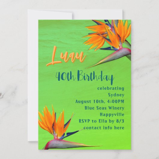 Luau Birthday Party Limone tropische Blume Einladung (Vorderseite)