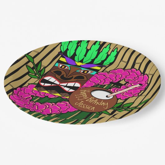 Luau Birthday Party Tellers Individuelle Name Pappteller (Schrägansicht)