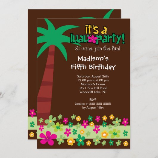 Luau Birthday Pool Party Einladung (Vorne/Hinten)