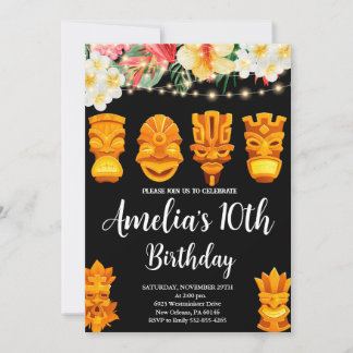 Luau Birthday, Tiki Mask Party, Aloha, Tropical Einladung