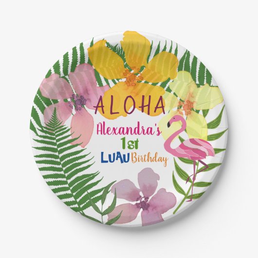 Luau-Blumen 1. Geburtstag Pappteller (Vorderseite)