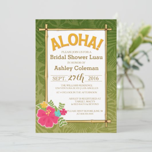 Luau Brautparty-Einladung Einladung (Stehend Vorderseite)