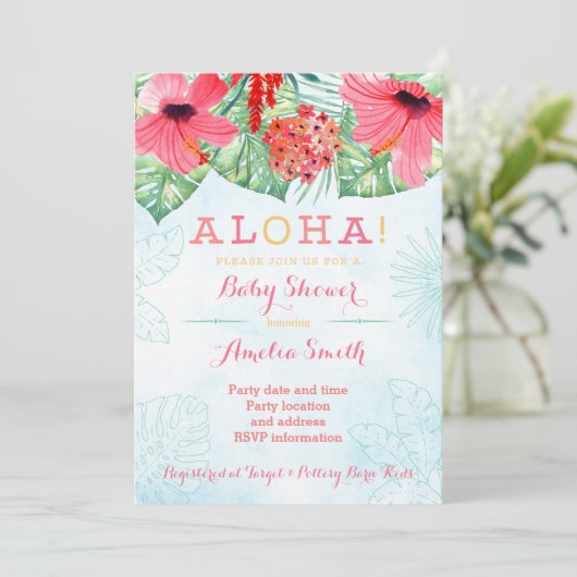 Luau Brautparty, hawaii Babydusche, tropisch Einladung (Stehend Vorderseite)