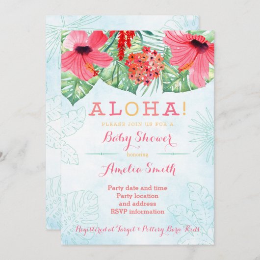 Luau Brautparty, hawaii Babydusche, tropisch Einladung (Vorne/Hinten)
