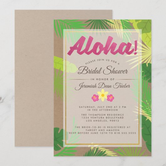 Luau Bridal Dusche Einladung (Vorne/Hinten)