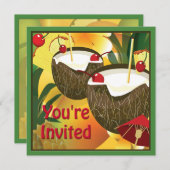 Luau Coconut Drinks Party Einladung (Vorne/Hinten)