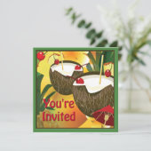 Luau Coconut Drinks Party Einladung (Stehend Vorderseite)