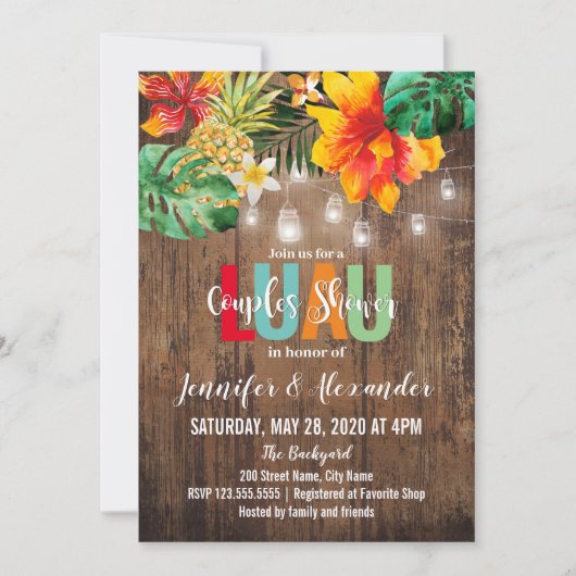 Luau Couples Dusche Einladung (Vorderseite)