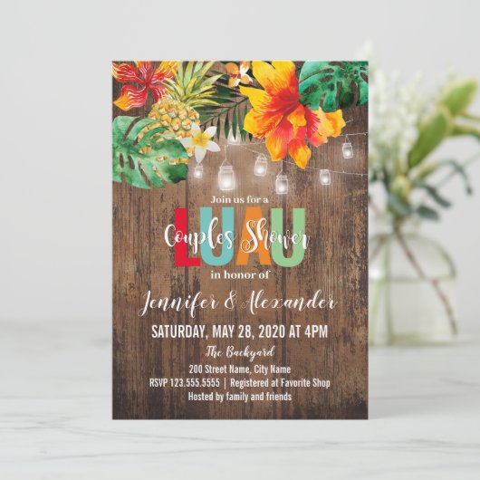 Luau Couples Dusche Einladung (Stehend Vorderseite)