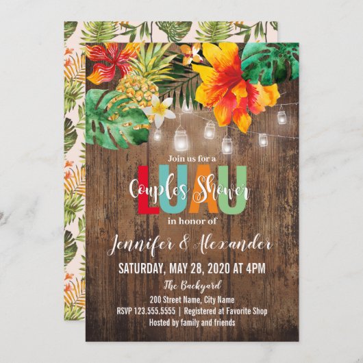 Luau Couples Dusche Einladung (Vorne/Hinten)