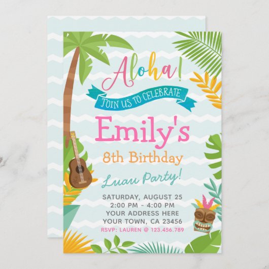 Luau Einladung, Pool Party einladen Einladung (Vorne/Hinten)