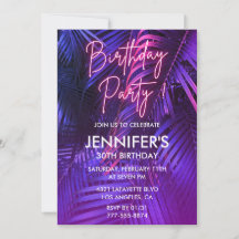 Luau-Einladung zum 30. Geburtstag Pink Neon Tropis