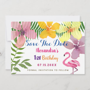 Luau Flamingo 1. Geburtstag Save The Date