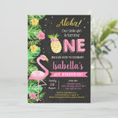  Luau Flamingo Tropical 1. Geburtstag Einladungen (Stehend Vorderseite)