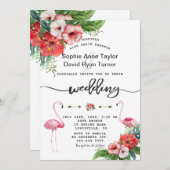 Luau Flamingo Tropical Floral Handwriting Wedding Einladung (Vorne/Hinten)