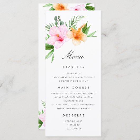 Luau Floral Beach Palm Tropical Wedding Menu Menükarte (Vorne/Hinten)