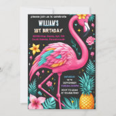 Luau Fly Pink Flamingo Pool Party 1. Geburtstag Einladung (Vorderseite)