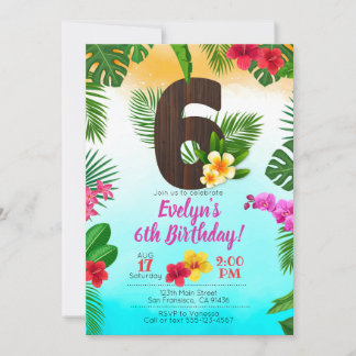 Luau Geburtstag, Einladung Luau Party 6. Geburtsta