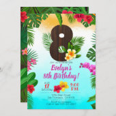 Luau Geburtstag, Einladung Luau Party 8. Geburtsta (Vorne/Hinten)