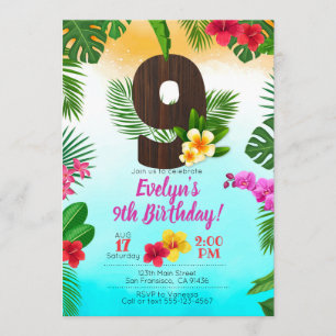 Luau Geburtstag, Einladung Luau Party 9. Geburtsta