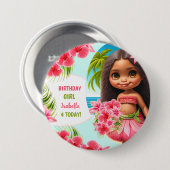 Luau Geburtstag Tropical Beach Party Girl Button (Vorne & Hinten)