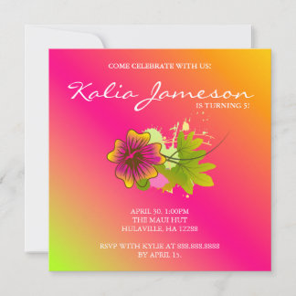 Luau Geburtstagsparty Einladung Hibiskus Blume Pin