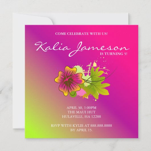 Luau Geburtstagsparty Einladung Hibiskus Blume Pin (Vorderseite)