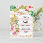 Luau Gold Ananas 5. Geburtstag Einladung (Stehend Vorderseite)