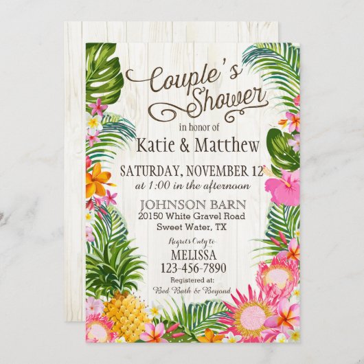Luau Hawaiian Beach Rustic Paare Dusche Einladung (Vorne/Hinten)