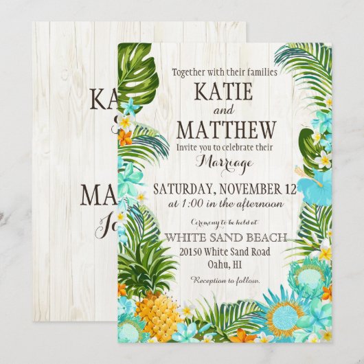 Luau Hawaiian Beach Rustic Wedding Einladung (Vorne/Hinten)
