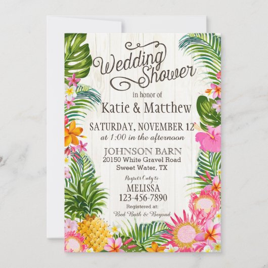 Luau Hawaiian Beach Rustikaler Polterabend Einladung (Vorderseite)