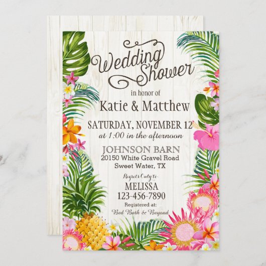 Luau Hawaiian Beach Rustikaler Polterabend Einladung (Vorne/Hinten)