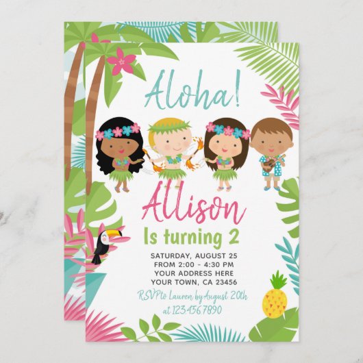 Luau Hawaiian Birthday Einladung (Vorne/Hinten)